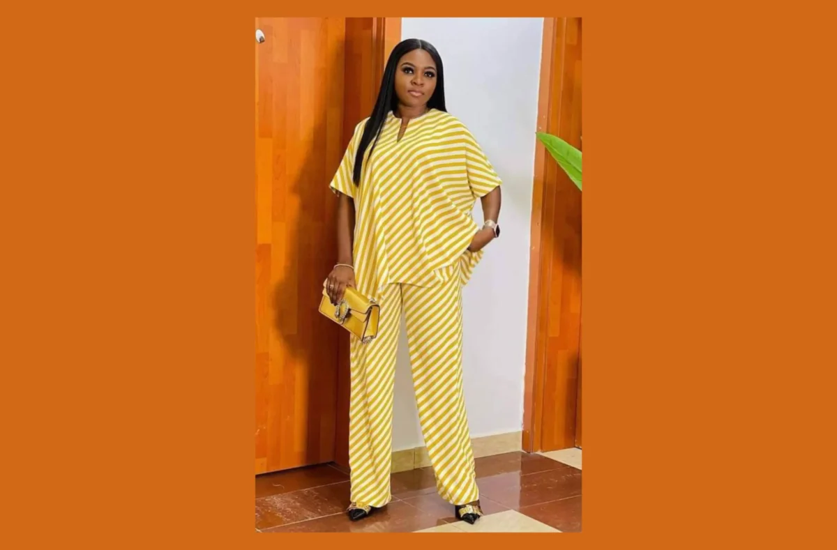 Chic Yellow Striped Kaftan Two-Piece Set - Image 1