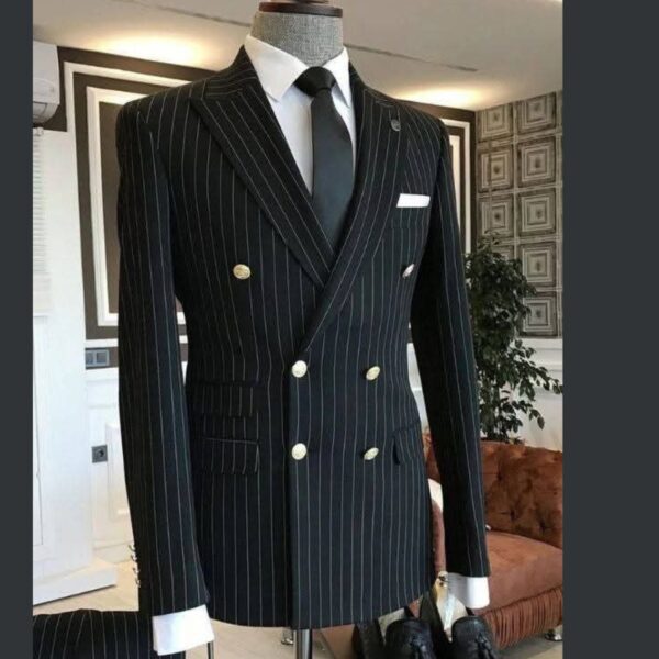 Classic Black Pinstripe Double-Breasted Suit